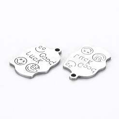 変色しない201ステンレススチールペンダント  切る  幸運の言葉で長方形  ステンレス鋼色  17x12x1mm  穴：1.4mm&nbsp;STAS-Q240-069P