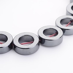 磁気無し合成ヘマタイトビーズ  グレードAA  ドーナツ  ブラック  12x4mm  穴：1mm  約33個/連  16インチ&nbsp;G-A032-1