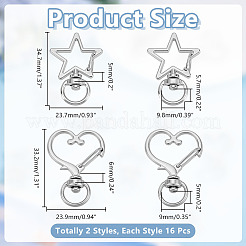 2種類のスタイルの合金製回転スナップフック留め具32個。  混合図形  プラチナ  33.2~34.7x23.7~23.9x5~6mm  穴：5~9.8mm  16個/スタイル&nbsp;FIND-HY0005-38