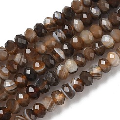 天然バンデットアゲートビーズ連売り  ロンデル  多面カット  染め＆加熱  コーヒー  5.5~6.5x4.5mm  穴：1mm  約91~94個/連  15.35''（39cm）〜15.43''（39.2cm）&nbsp;G-D344-A34-04