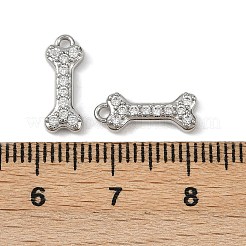 真鍮マイクロパヴェクリアキュービックジルコニアペンダント  カドミウムフリー＆ニッケルフリー＆鉛フリー  骨の形をしたチャーム  プラチナ  13.5x5.5x2.5mm  穴：1.2mm&nbsp;KK-L238-03P