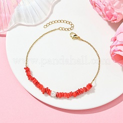 Natural Dyed Freshwater Shell Nuggets Beaded 304 Stainless Steel Cable Chain Anklets for Women&nbsp;AJEW-AN00827
