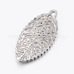 変色しにくい304ステンレススチールペンダント  葉  ステンレス鋼色  35x18x3mm  穴：2.5mm&nbsp;STAS-E421-047P