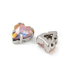 真鍮 ガラス ラインストーン 縫い付けラインストーン  ハート  多面カット  ミックスカラー  プラチナ  9x8x5mm  穴：0.8mm&nbsp;RGLA-U001-05P-01