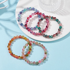 Dyed Natural White Jade Round Beaded Stretch Bracelet&nbsp;BJEW-JB09690