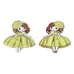 透明プリントアクリルビッグペンダント  女の子  黄緑  69x48x3.5mm  穴：2mm&nbsp;OACR-N133-012
