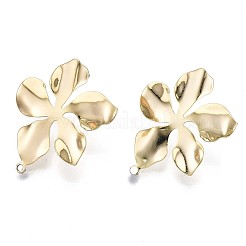 真鍮製スタッドピアスパーツ  ニッケルフリー  ねじれの花  18KGP本金メッキ  29x24mm  穴：1.2mm  ピン：0.8mm&nbsp;X-KK-T056-24G-NF