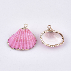 スプレー式塗料＆貝殻ペンダント  鉄パーツ  ライトゴールド  パールピンク  16~26x17~28x7~10mm  穴：2mm&nbsp;SSHEL-S262-08H
