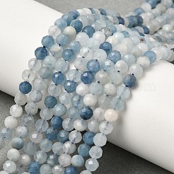 天然石アクアマリンビーズ連売り  多面カット  ラウンド  4mm  穴：0.8mm  約97~103個/連  38~39cm&nbsp;G-A276-C09-4mm-02