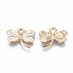 ライトゴールドメッキ合金チャーム  エナメル  カドミウムフリー＆鉛フリー  トンボ  ホワイト  11x16x2mm  穴：2mm&nbsp;ENAM-T009-69E-RS