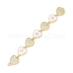 Brass Micro Pave Clear Cubic Zirconia 7 Heart Links Connector Charms&nbsp;KK-H539-14G