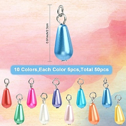 50個 10色 ABSプラスチックペンダント  ティアドロップチャーム  鉄パーツ  ミックスカラー  23mm  5個/カラー&nbsp;PALLOY-YW00169
