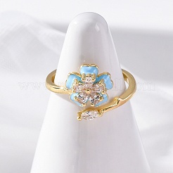 女性用真鍮マイクロパヴェクリアキュービックジルコニアカフリング  花  エナメル  ゴールドカラー  2~12mm  内径：16mm&nbsp;RJEW-C118-09G