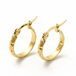 201ステンレススチールの溝付きフープピアス、304ステンレススチールのピン付き、女性用  ゴールドカラー  20x19x3mm  ピン：0.6x1mm&nbsp;EJEW-M214-06B-G