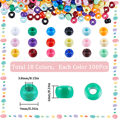 1800 個 18 色不透明プラスチックビーズ  バレル  ミックスカラー  9x6mm  穴：3.8mm  100個/カラー&nbsp;KY-SC0001-83