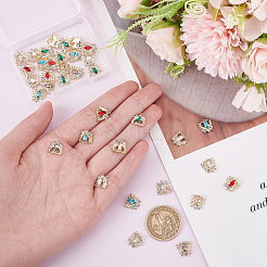 36色合金ラインストーンカボション6個  ネイルアートの装飾の付属品  翼とハート  ミックスカラー  11x11x3mm  6個/カラー&nbsp;MRMJ-CP0001-08