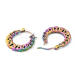 イオンプレーティング（IP）レインボーカラー304ステンレススチールカーブチェーンフープピアス女性用  22x21x2mm  ピン：0.8mm&nbsp;EJEW-G293-06M