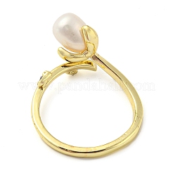 Flower Natural Pearl Cuff Ring with Rhinestone&nbsp;RJEW-H220-14G
