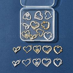 20pcs10スタイルアロイラインストーンペンダント  UVメッキ  ハート  プラチナ·ゴールデン  18~19.5x17.5~20.5x1.5~4mm  穴：1.6~1.8mm  2個/スタイル&nbsp;FIND-FS0004-01