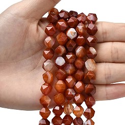 天然の赤い縞模様の瑪瑙ビーズ連売り  スターカットラウンドビーズ  多面カット  染め＆加熱  9~10x9~10x9~10mm  穴：1~1.4mm  約38~40個/連  14.88''（15.08''センチメートル）&nbsp;G-Z119-A05-03