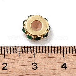 真鍮製マイクロパヴェキュービックジルコニアビーズ  18KGP本金メッキ  グリーン  9.5x4mm  穴：1.4mm&nbsp;KK-K361-03C-G