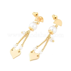 Brass ABS Plastic Pearl Dangle Stud Earrings&nbsp;EJEW-U040-16G