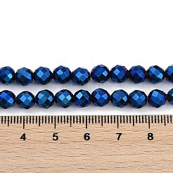 電気めっき合成非磁性ヘマタイト ビーズ 連売り  多面カット  ラウンド  ブルーメッキ  6x6x6mm  穴：1mm  約66個/連  15.35''（39センチメートル）&nbsp;G-H072-B01-01E