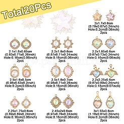 20スタイルの合金ガラスペンダント10個  ラインストーン付き  カドミウムフリー＆鉛フリー  ミックスカラー  20~25x15.5~22.5x5~6.5mm  穴：1.6~2mm  2個/スタイル&nbsp;FIND-FS0003-50