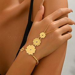 Vintage Brass Carved Hollow 5-Petal Flower Hand Chain Ring Bracelets for Women&nbsp;FB4811-1