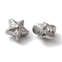 変色しない304ステンレススチールビーズ  スター  ステンレス鋼色  8.5x8.5x6mm  穴：0.7mm&nbsp;STAS-I305-182P