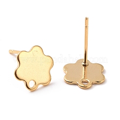 201 ステンレススチールスタッドピアス金具  穴と316ステンレススチールピン付き  花  24KGP本金メッキ  9x8mm  穴：1.2mm  ピン：0.7mm&nbsp;STAS-K241-19G