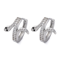 真鍮製キュービックジルコニアフープピアス  ヘビ  プラチナ  15.5x15.5x14.5mm&nbsp;EJEW-Q014-39P