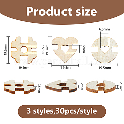 3セット3スタイル1穴木製ボタン  バリーウッド  混合図形  19.5x19.5x2~2.5mm  穴：5.5~6.5mm  1セット/スタイル&nbsp;WOOD-DC0001-36