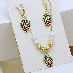 真鍮マイクロパヴェキュービックジルコニアペンダントネックレス＆フープピアスセット  エナメル  苺  ピアス：33x12mm&nbsp;FS-WGB514D-03