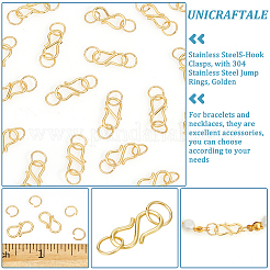 304ステンレススチールSフック留め具50個  304ステンレススチール製丸カン付き  ゴールドカラー  12.5x6x1mm  穴：4.6mm&nbsp;FIND-UN00007
