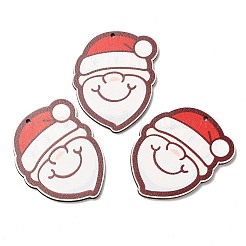片面プリントウッドビッグペンダント  クリスマスチャーム  サンタクロース  55x45x2.5mm  穴：2mm&nbsp;WOOD-D025-08
