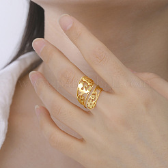 304 Stainless Steel Flower & Phoenix Cuff Open Rings&nbsp;WG0AE90-02