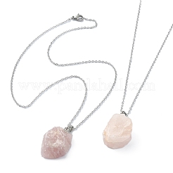 Natural Rose Quartz Nugget Pendant Necklace with 304 Stainless Steel Chains&nbsp;NJEW-JN04385-03