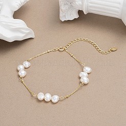 925スターリングシルバーアズキチェーンブレスレット  女性用シェルパールリンクブレスレット  14KGP本金メッキ  6-1/2インチ（16.5cm）&nbsp;BJEW-I314-101