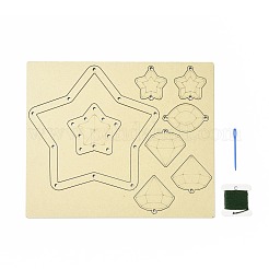 DIYスターウィンドチャイム作成キット  1個の木板入り  1枚のカードの綿糸と1本のプラスチックの編み針  クラフトを描く子供たちのために  ミックスカラー  糸と針：ランダムな色&nbsp;DIY-A029-09