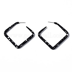 スプレー塗装されたccbプラスチックスタッドピアス  ハーフフープピアス  菱形  銀  ブラック  54.5x4.5mm  ピン：0.7mm&nbsp;EJEW-Q020-001B