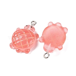 グラデーションカラーと光沢のある不透明樹脂ペンダント  暗闇で光る  カメ  鮭色  26x16x7mm  穴：2mm&nbsp;RESI-S011-01D