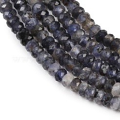 天然のアイオライトビーズ連売り  多面カット  ロンデル  4x2.5mm  穴：0.8mm  約142~143個/連  14.96''（38センチメートル）&nbsp;G-P612-A02-01