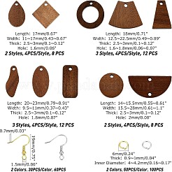 DIYピアス作り  ウォールナットウッドペンダントとリンクコネクター付き  真鍮製のオープン丸カンとピアスフック付き  サドルブラウン  ペンダント：40個/箱&nbsp;DIY-FH0003-11
