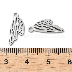 変色しない304ステンレススチールペンダント  手動研磨  翼のチャーム  ステンレス鋼色  17.5x8x1mm  穴：1.6mm&nbsp;STAS-Q303-17P