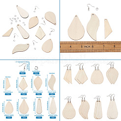DIYイヤリング作成キット  未完成のブランクウッドペンダントを含む  ステンレススチール製の丸カンと真鍮のピアスフック付き  ミックスカラー  260個/セット&nbsp;DIY-TA0008-74