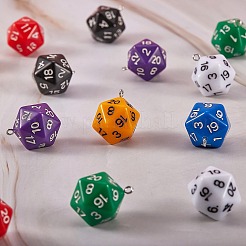 14個7色アクリルパーツ  プラチナメッキ鉄パーツ  多面カット  多面体サイコロ  D20  ミックスカラー  27.5x20x20mm  穴：2mm  2個/カラー&nbsp;MACR-SZ0001-69