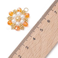 東宝ガラスシードビーズペンダント  花のチャーム  ガラス、ガラスパールビーズ、304ステンレス鋼  多面カット  オレンジ  21x21x4.5mm  丸カン：4x0.5ミリ  内径：3mm&nbsp;PALLOY-MZ01276-02