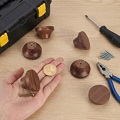 木製引き出しキャビネットの取っ手  フラットラウンド  ネジ付き  ココナッツブラウン  40.5x25mm&nbsp;FIND-WH0111-903B