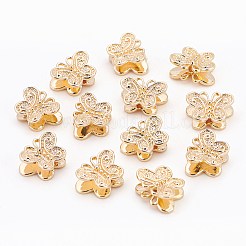真鍮ビーズ  蝶  18KGP本金メッキ  11x13.5x5mm  穴：1.5mm  20個/箱&nbsp;KK-BC0006-57G
